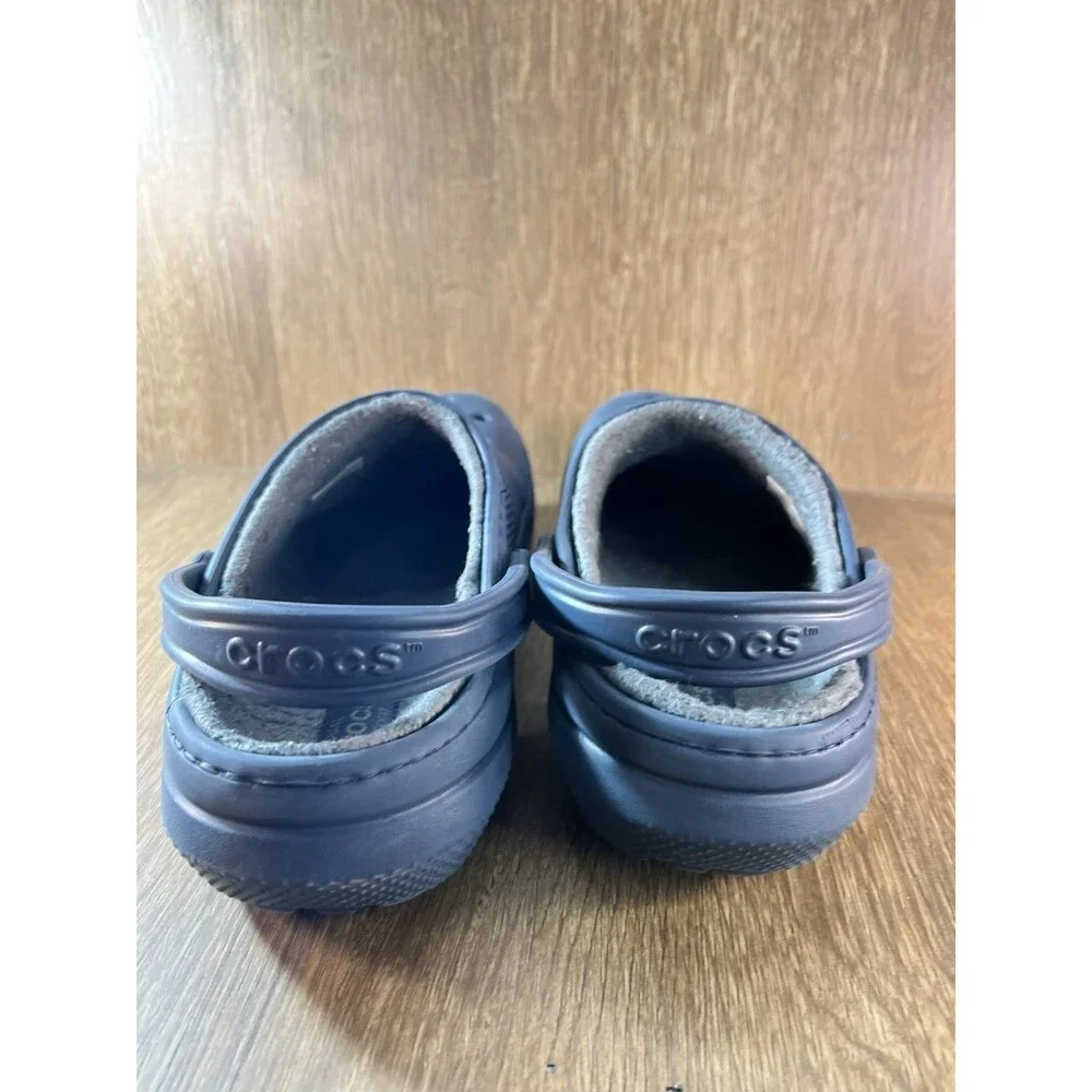 Crocs Dual Comfort Navy Faux Fur Lined Slip On Clogs Sandals Men 10 Woman 12